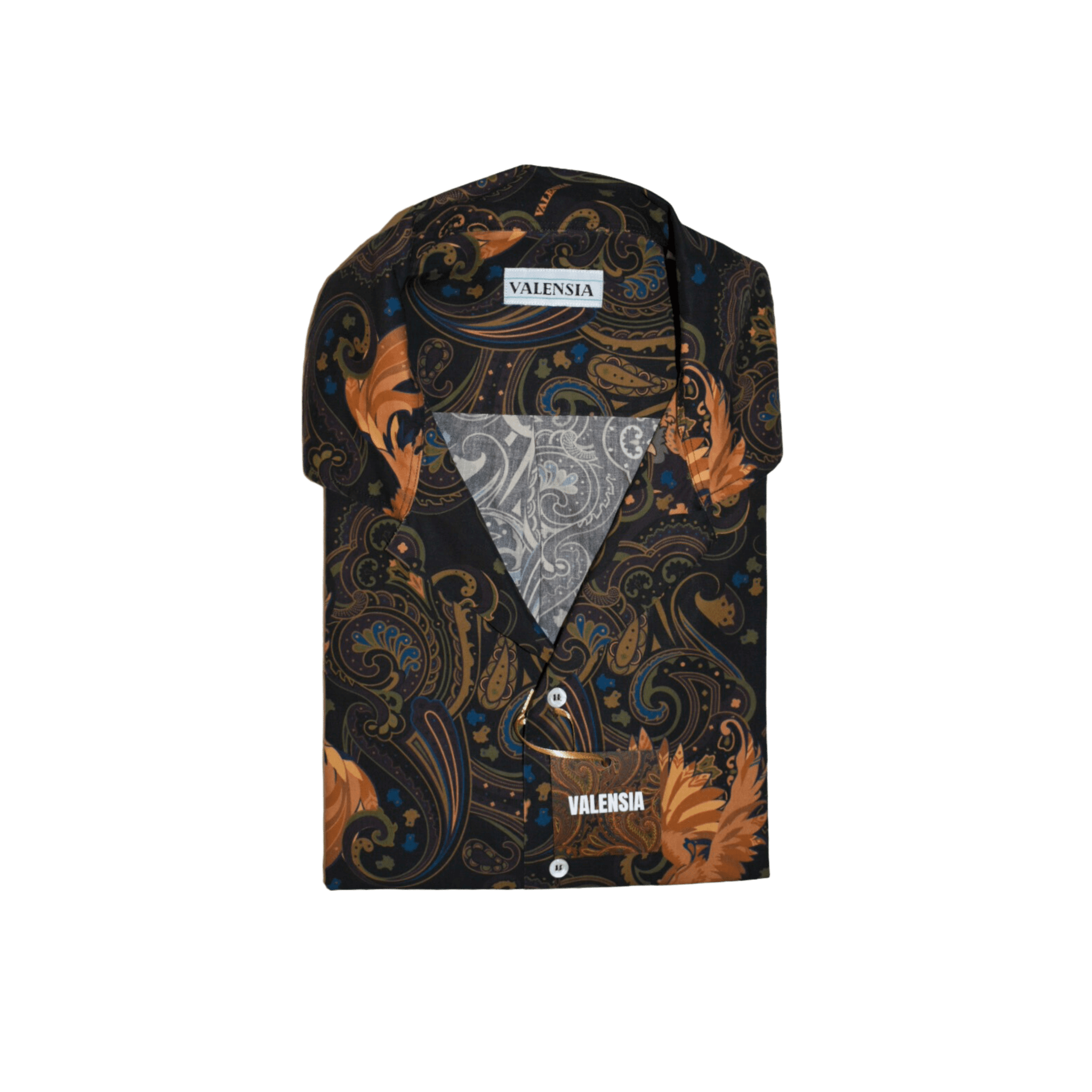 CAMICIA FANTASIA NERA IN COTONE ORGANICO A MANICHE CORTE - VALENSIA MODA
