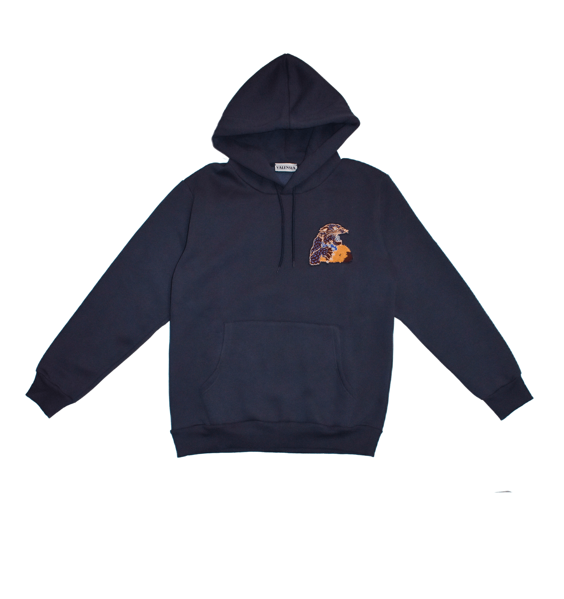 FELPA BLU NAVY CON CAPPUCCIO GIAGUARO IN PUNTO SPUGNA - VALENSIA MODA